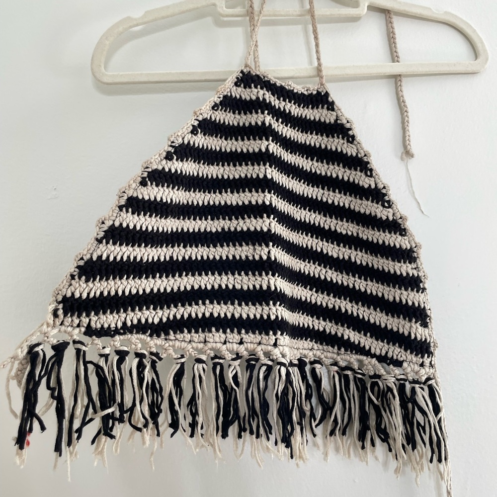 South Western Backless Fringe Croquet Crop Top